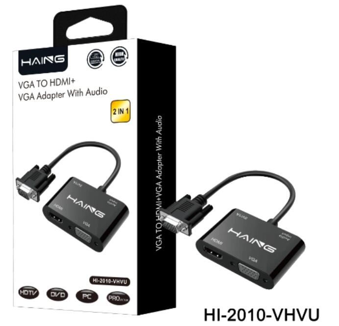 HAING 2 IN 1 VGA to HDMI+VGA Adapter with Audio