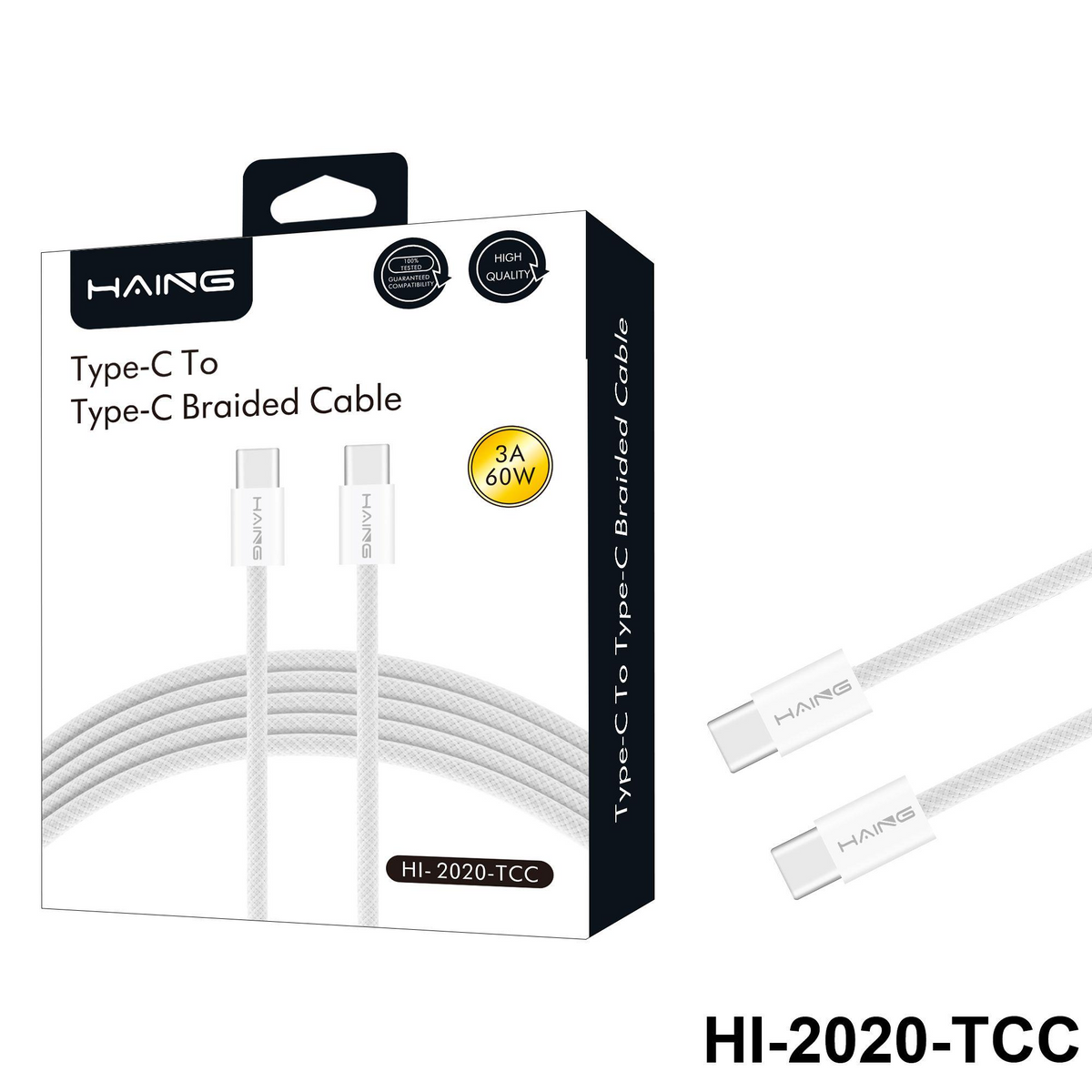 Haing TYPE-C TO TYPE-C BRAIDED WHITE CABLE 1.2MHI- 2020-TCC