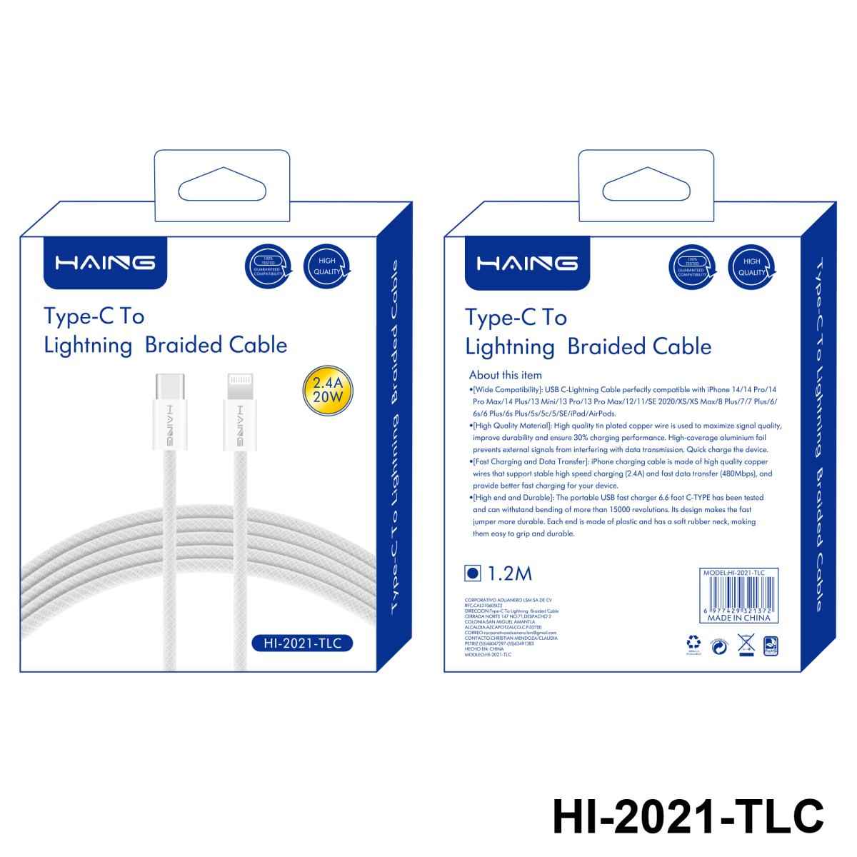 HAING HI - 2021 - TLC Type - C to Lightning Braided Cable 1.2 meter 20W with cables