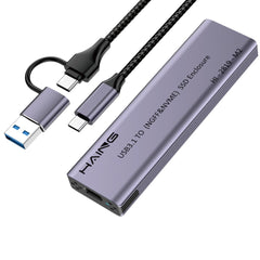 HAING HI-2819-M2 Aluminum NVME M.2 Dual-Protocol USB 3.1 & Type-C SSD Enclosure 10 Gbps