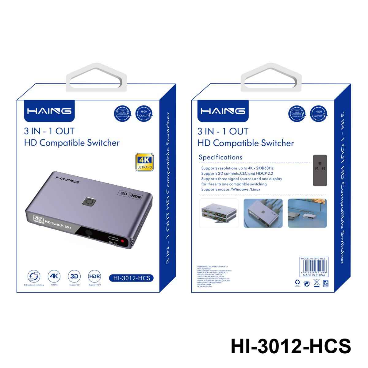 HAING HI-3012-HCS 3 in 1 Out HD Compatible Switch