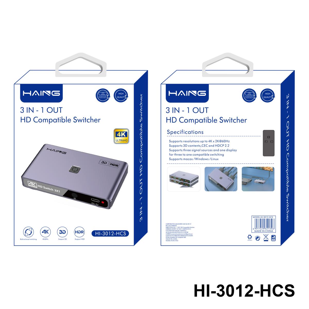 HAING HI-3012-HCS 3 in 1 Out HD Compatible Switch