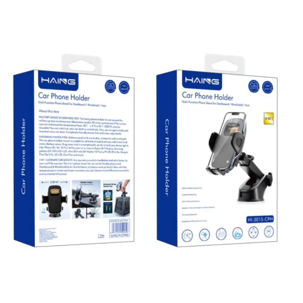 HAING HI-3015-CPH 4 in 1 Car Phone Holder Multi-Function Phone Stand for Dashboard/Windshield/Vent