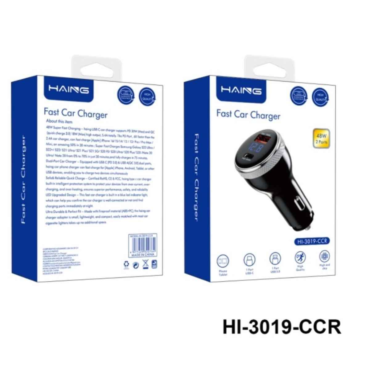 HAING HI-3019-CCR Fast Car Charger 2 Ports 48W