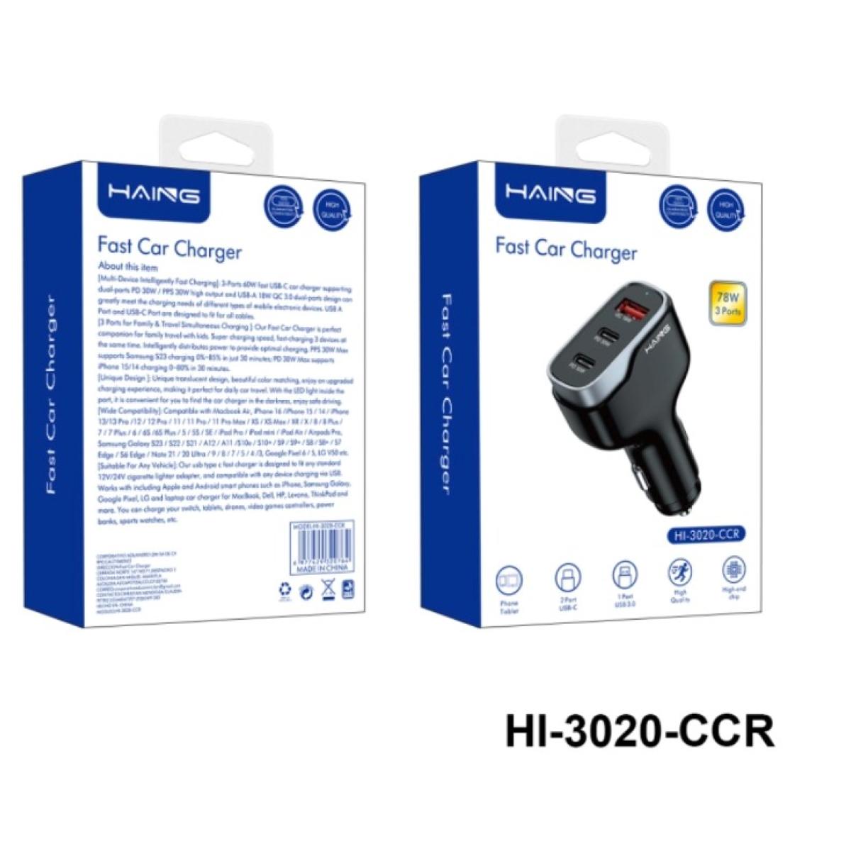 HAING HI-3020-CCR Fast Car Charger 3 Ports 78W