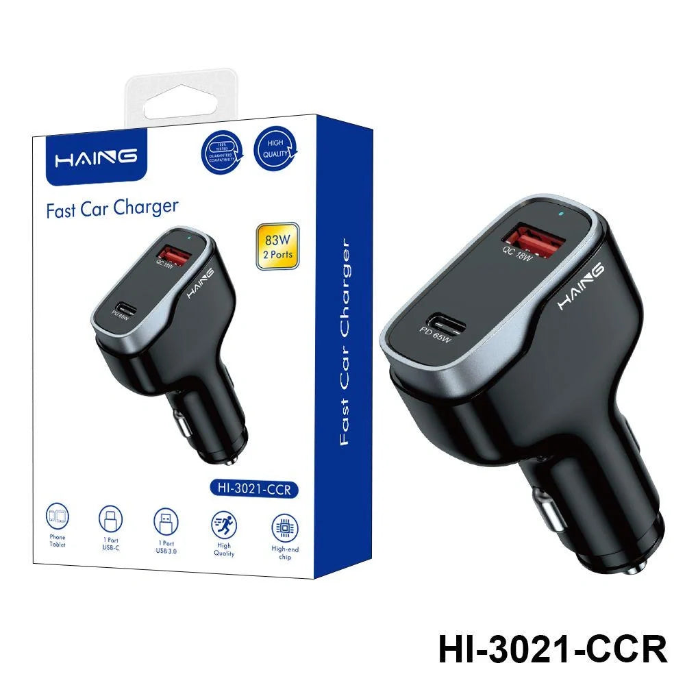 HAING HI-3021-CCR Fast Car Charger 2 Ports 83W
