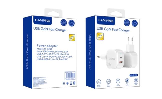 Haing Hi Ah20 Usb Gan Fast Charger 20w 2 Ports