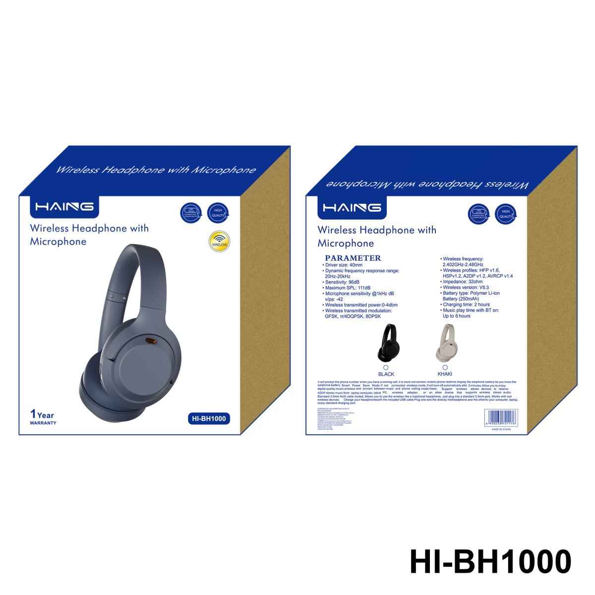 HAING HI-BH1000 Wireless Headphone with Microphone -Khaki