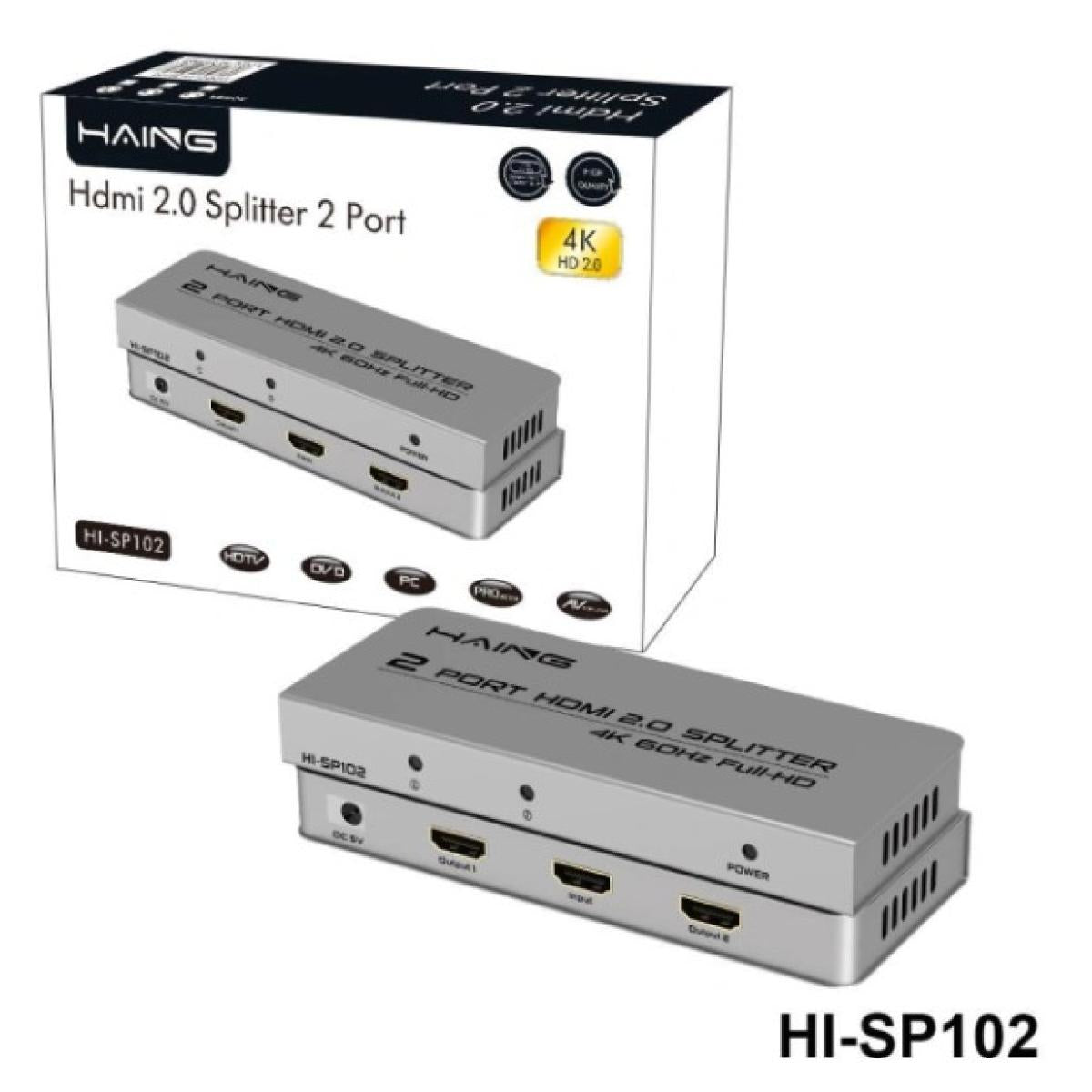 HAING HI-SP102 4Kx2K HDMI Splitter 1x2 1 in 2 out 4K with UHD Splitter 2.0V W 12V 1A Power Adapter