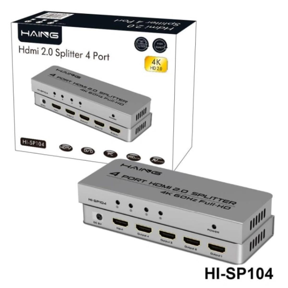 HAING HI-SP104 4Kx2K HDMI Splitter 1x4 1 in 4 out 4K with UHD Splitter 2.0V W 12V 1A Power Adapter