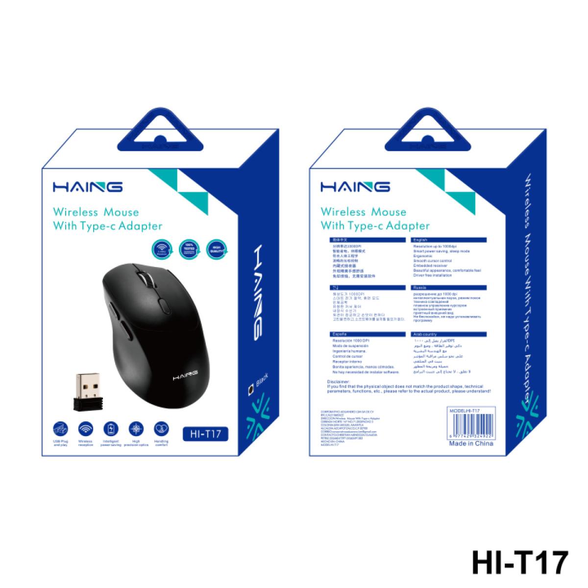 HAING HI-T17 Optical USB Computer 2.4G Wireless Mouse With Type-c Adapter