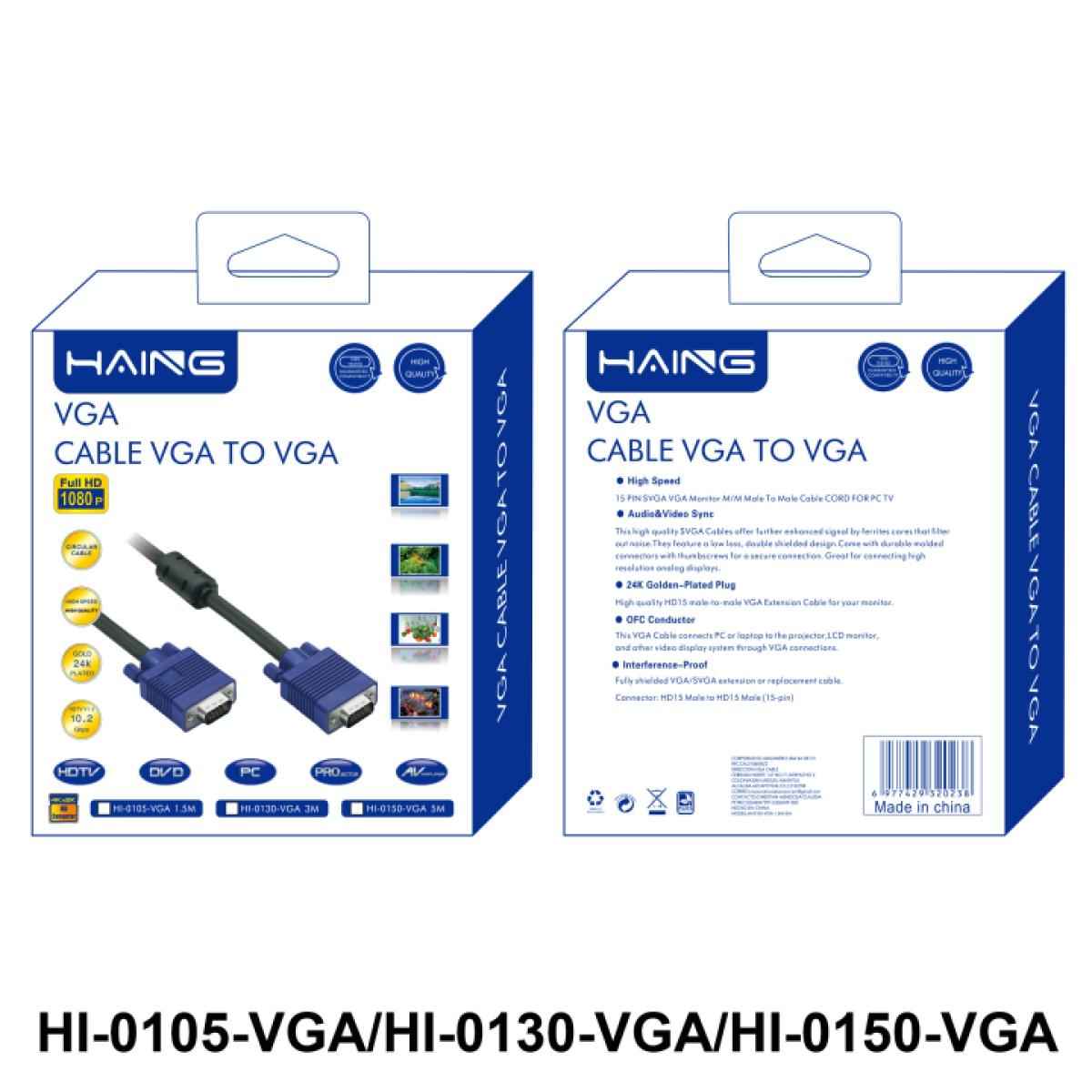 HAING HD15 1080P 15 Pin VGA Male to 15 Pin VGA Male Cable -3M HAING HD15 1080P 15 Pin VGA Male to 15 Pin VGA Male Cable -3M