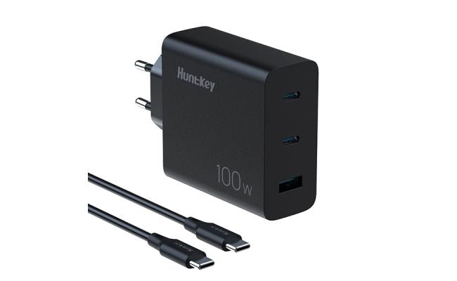 Huntkey 100w Gan Pd Wall Charger 2 Pin Plug with Type C Cable