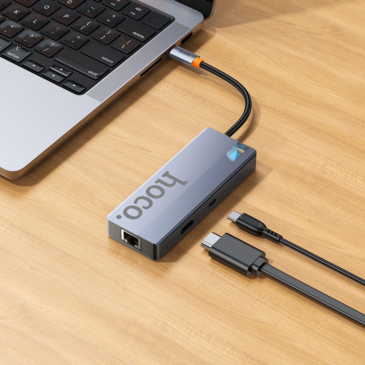 Hoco Hb51 6 In 1 Multi Funion Converter(hdtv+rj45+pd+usb3.0*3) Gray Hoco Hb51 6 In 1 Multi Funion Converter(hdtv+rj45+pd+usb3.0*3) Gray