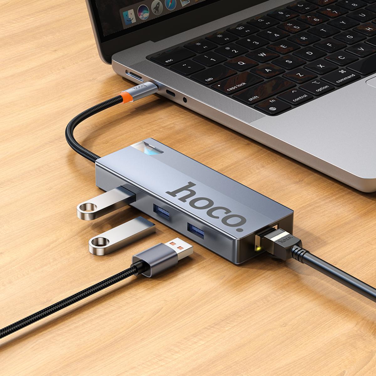 Hoco Hb51 6 In 1 Multi Funion Converter(hdtv+rj45+pd+usb3.0*3) Gray Hoco Hb51 6 In 1 Multi Funion Converter(hdtv+rj45+pd+usb3.0*3) Gray