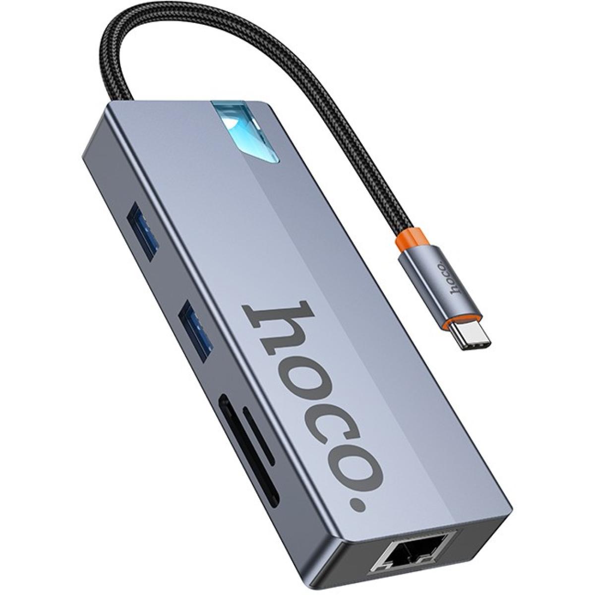 HOCO HB52 8 in 1 HUB Multi-function Converter HDMI RJ45 SD/TF PD 100W Type-C 3.0 USB 3.0 - Gray HOCO HB52 8 in 1 HUB Multi-function Converter HDMI RJ45 SD/TF PD 100W Type-C 3.0 USB 3.0 - Gray