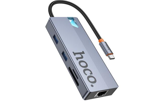 HOCO HB52 8 in 1 HUB Multi-function Converter HDMI RJ45 SD/TF PD 100W Type-C 3.0 USB 3.0 - Gray HOCO HB52 8 in 1 HUB Multi-function Converter HDMI RJ45 SD/TF PD 100W Type-C 3.0 USB 3.0 - Gray
