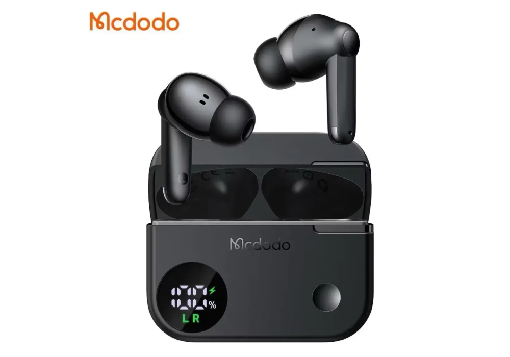 Mcdodo N3 HP-450 Active Noise Cancelling Wireless Earbuds – LED Power Display – 24H Playtime – BT 5.4 – Black