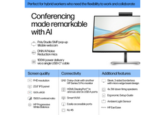 HP Series 5 Pro 524pm - 23.8″ FHD IPS Conferencing Monitor, USB‑C 100W PD, 5MP Webcam, RJ‑45 Ethernet, AI Noise Reduction - 3 Year Warranty