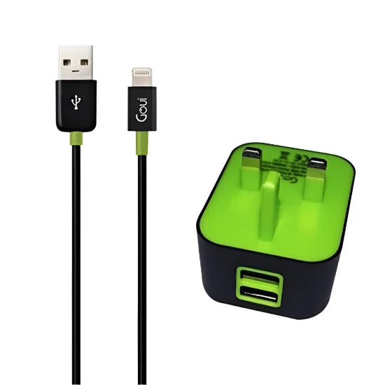 Goui Wall Charger Dual USB, Black / Green - G-TK3A-02