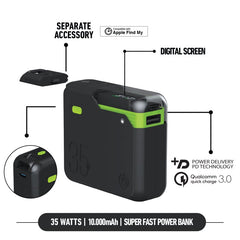 Goui Titan Fast Wall Charger & Power Bank 10000MAh, 35Watts, Black - G-PB35FM