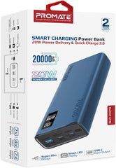 Promate Power Bank 20000Mah, 20Watts, Blue - BOLT-20PD BL