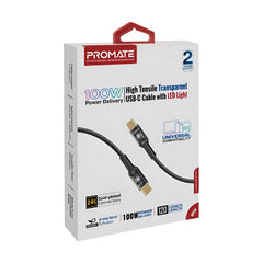 Promate Ultra Fast Charger Cable, Type-C to Type-C, 1.2Mm, 100Watts, Black - LUCIDLINE-CC120