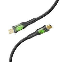 Promate Fast Charger Cable Transparent Shells, Type-C to Lightning, 1.2MM, 27Watts, Black - TRANSLINE-CI