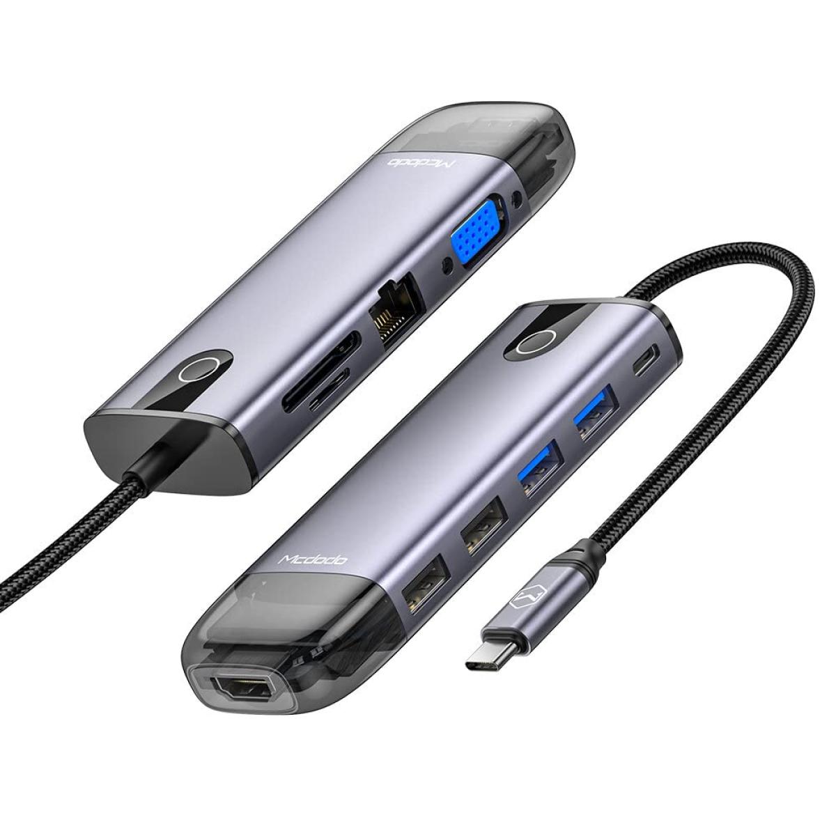 Mcdodo Hu 7420 10 In 1 Hub, Aluminum Allow + Nylon Materials, Hdmi, Usb A*2, Usb A3.0*2, Vga, Usb C (pd 100w), Ethernet Ports, Sd/tf Card Slot