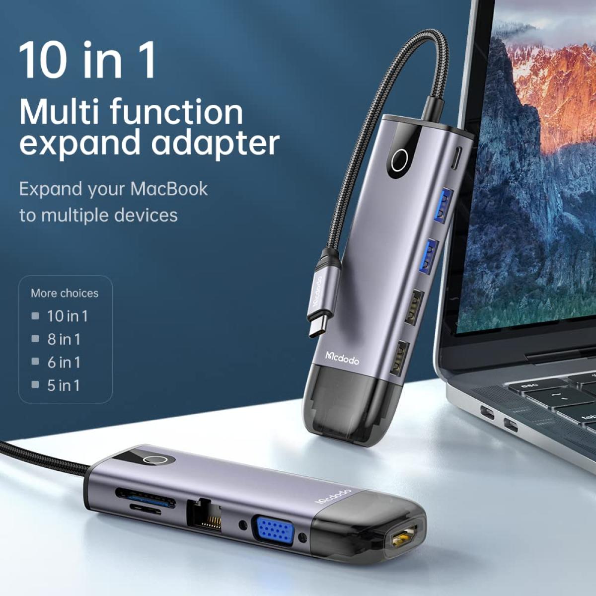 Mcdodo Hu 7420 10 In 1 Hub, Aluminum Allow + Nylon Materials, Hdmi, Usb A*2, Usb A3.0*2, Vga, Usb C (pd 100w), Ethernet Ports, Sd/tf Card Slot Mcdodo Hu 7420 10 In 1 Hub, Aluminum Allow + Nylon Materials, Hdmi, Usb A*2, Usb A3.0*2, Vga, Usb C (pd 100w), Ethernet Ports, Sd/tf Card Slot