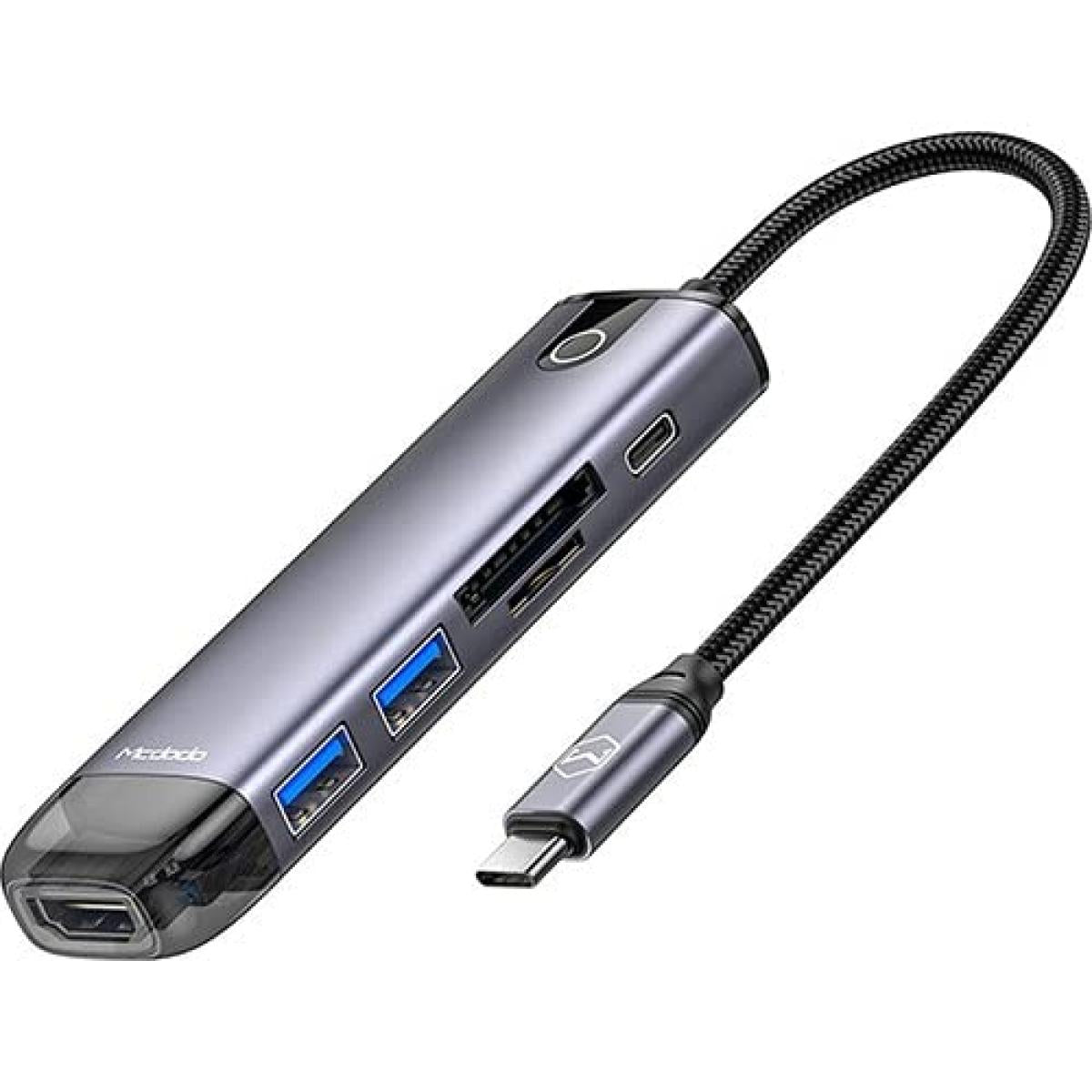 Mcdodo Hu 7740 6 In 1 Hub, Aluminum Allow + Nylon Materials, Hdmi, Usb A3.0 X2, Vga, Usb C (pd 100w), Sd/tf Card Slot
