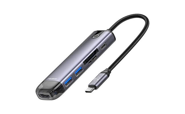 Mcdodo Hu 7740 6 In 1 Hub, Aluminum Allow + Nylon Materials, Hdmi, Usb A3.0 X2, Vga, Usb C (pd 100w), Sd/tf Card Slot Mcdodo Hu 7740 6 In 1 Hub, Aluminum Allow + Nylon Materials, Hdmi, Usb A3.0 X2, Vga, Usb C (pd 100w), Sd/tf Card Slot