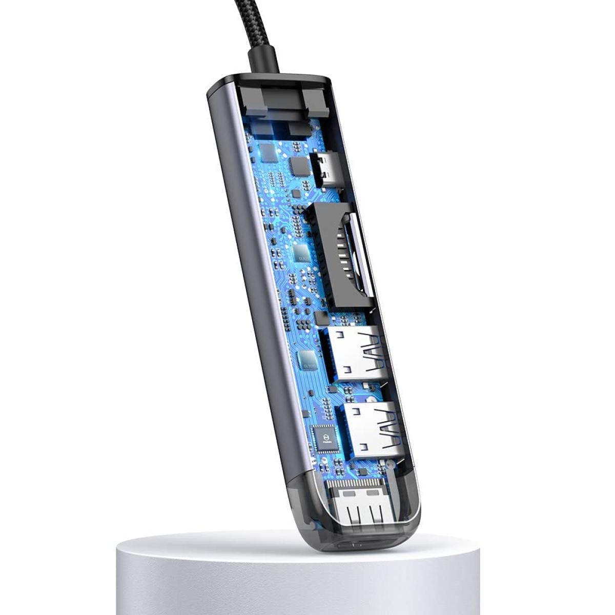 Mcdodo Hu 7740 6 In 1 Hub, Aluminum Allow + Nylon Materials, Hdmi, Usb A3.0 X2, Vga, Usb C (pd 100w), Sd/tf Card Slot Mcdodo Hu 7740 6 In 1 Hub, Aluminum Allow + Nylon Materials, Hdmi, Usb A3.0 X2, Vga, Usb C (pd 100w), Sd/tf Card Slot
