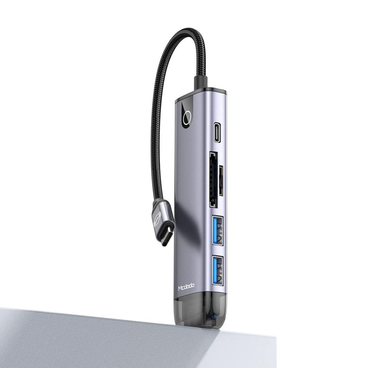Mcdodo Hu 7740 6 In 1 Hub, Aluminum Allow + Nylon Materials, Hdmi, Usb A3.0 X2, Vga, Usb C (pd 100w), Sd/tf Card Slot Mcdodo Hu 7740 6 In 1 Hub, Aluminum Allow + Nylon Materials, Hdmi, Usb A3.0 X2, Vga, Usb C (pd 100w), Sd/tf Card Slot