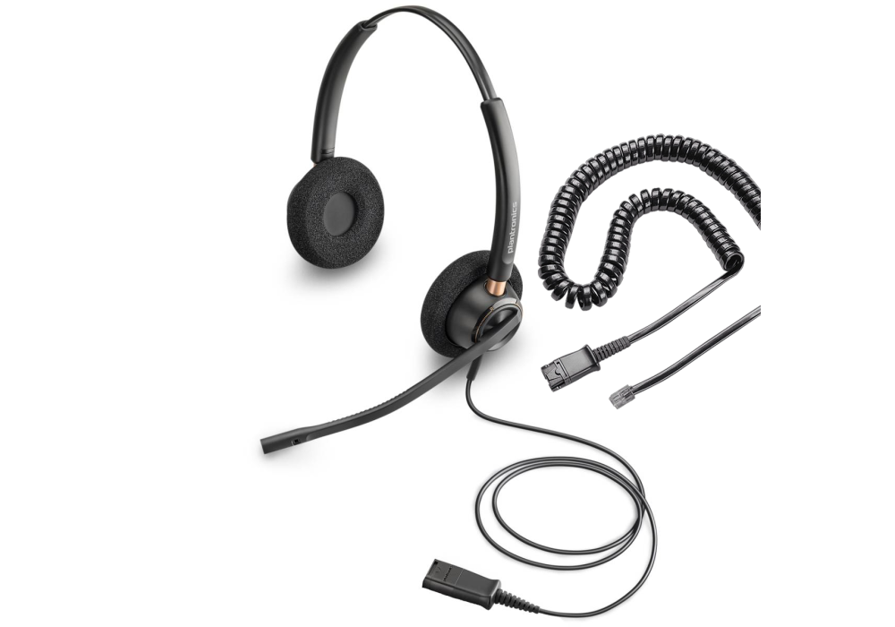 HP Poly EncorePro 520 Binaural Headset +Quick Disconnect, 5.6mm Speaker Size, Omnidirectional Microphone, Stereo Headphones, 13.5cm Boom Mic Length, 78.5cm Cable Length, Black, w/ QD to M22/RJ11 Cable
