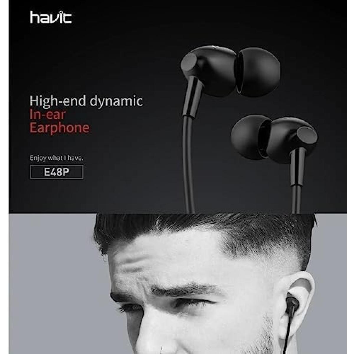 Havit High-end Dynamic In Ear Design E48p Earphone - Black, Wired Havit High-end Dynamic In Ear Design E48p Earphone - Black, Wired