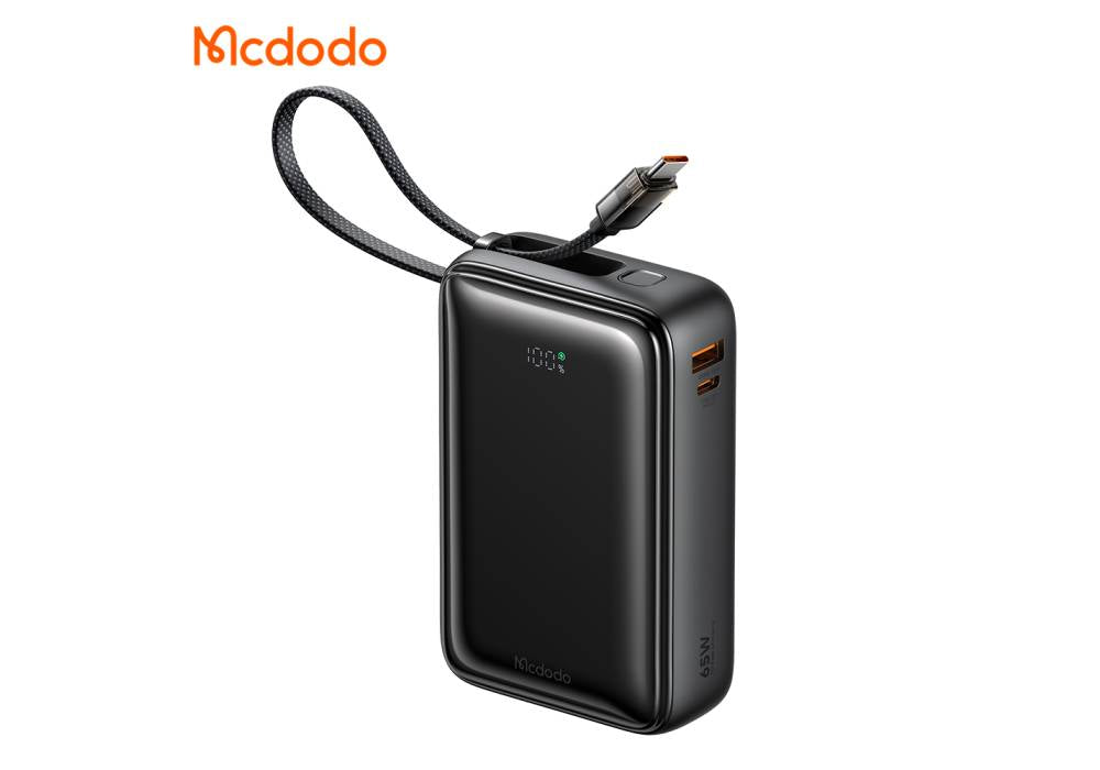 Mcdodo 637 65W 20000mAh PD Fast Charging Power Bank with Digital Display & USB-C Cable for iPhone Samsung Laptop Airplane Safe - 18 Months Warranty