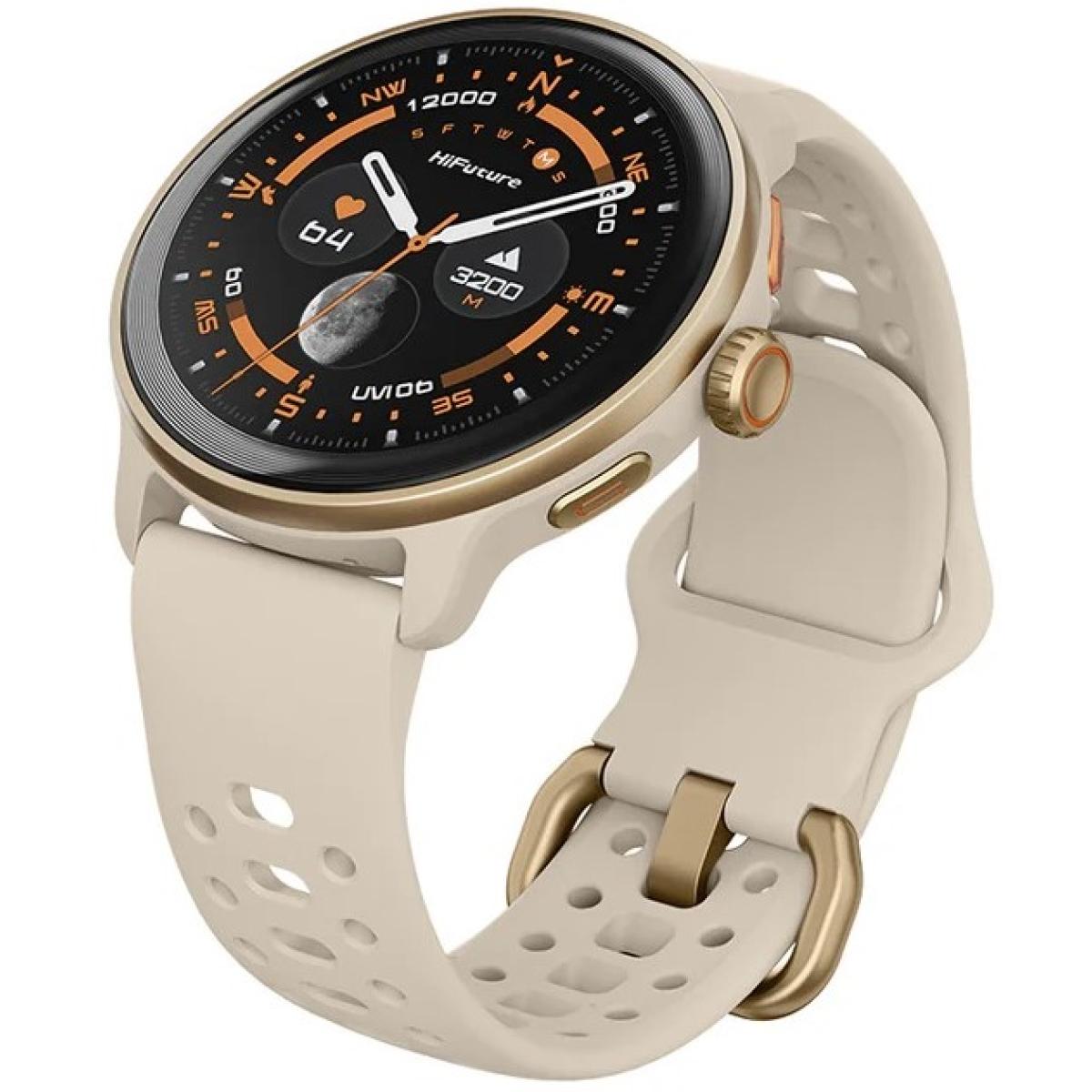 HiFuture VELA Smart Watch,1.43" AMOLED Display, Bluetooth 5.3, Powered by Dual Core Processor & Syntra AI, GPS Heartbeat & 100+ Sports Modes 5ATM Waterproof 36mm Smart Watch - Latte