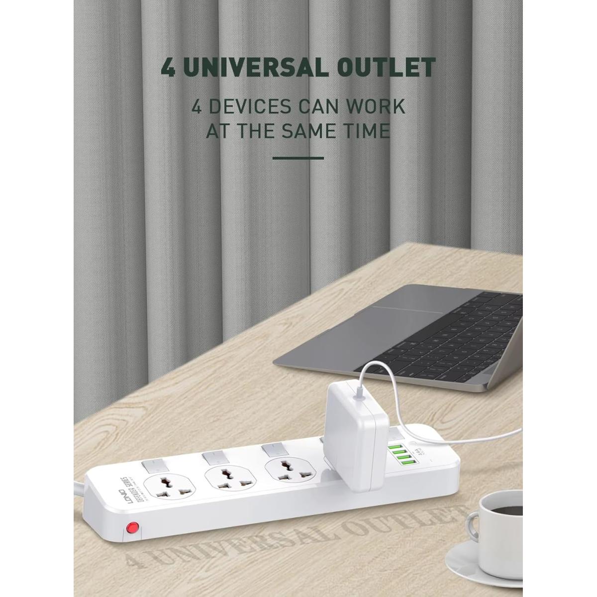 LDNIO SC4408C Overload Protector Electric Extension Socket Universal Plug Type Power Strip with 4 USB Ports Socket - White LDNIO SC4408C Overload Protector Electric Extension Socket Universal Plug Type Power Strip with 4 USB Ports Socket - White