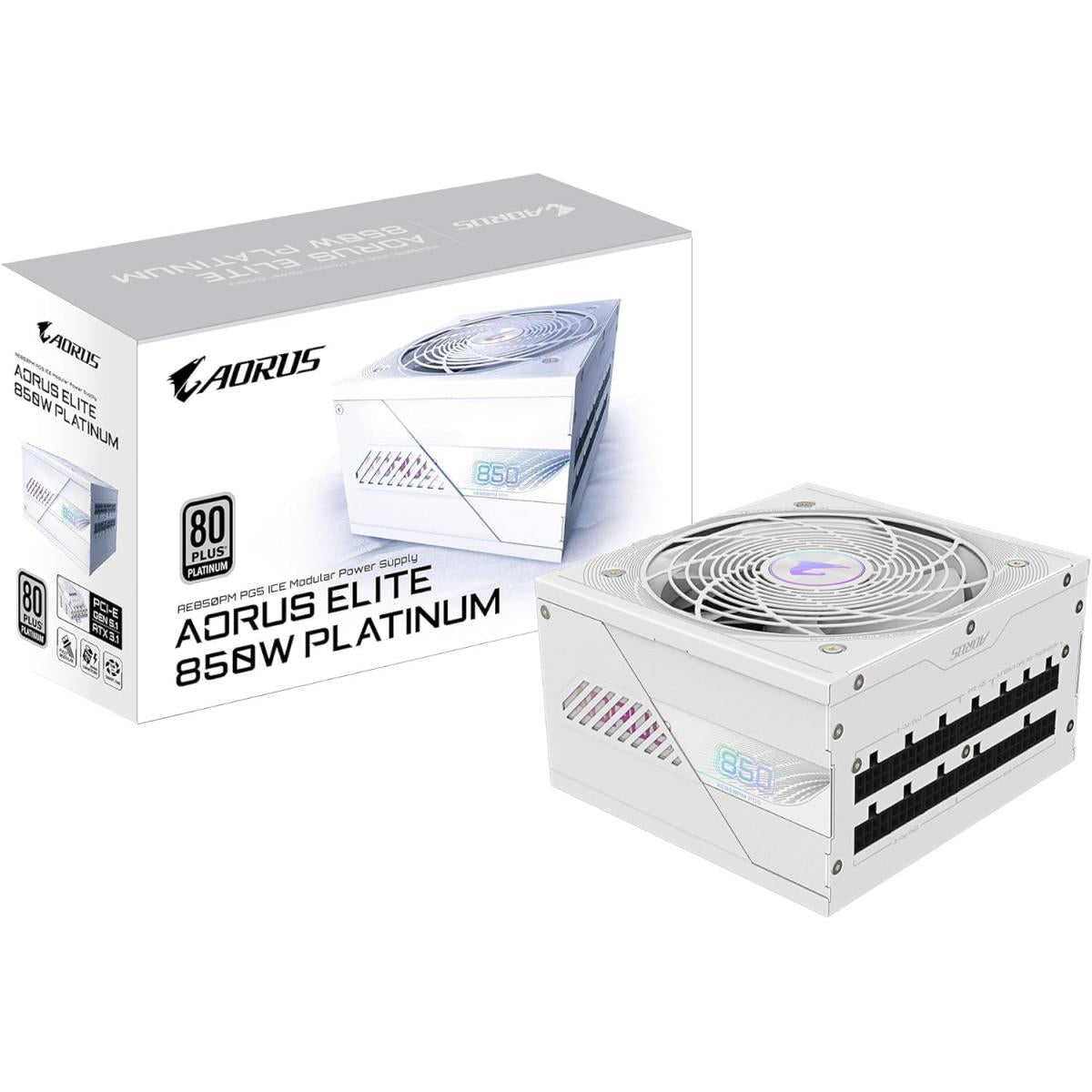 GIGABYTE AORUS ELITE P850W 850W 80+ Platinum Modular PCIe 5.0 Power Supply, Intel Form Factor ATX 12V v3.0, 850W Capacity, 120mm FDB Fan, 60-50 Hz Input Frequency, Ice