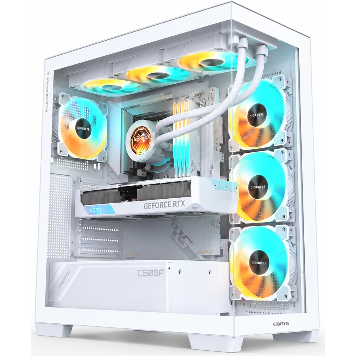 GIGABYTE C500 ATX Computer Case, 410MM/BL ST ATX GPU, Mid Tower Form Factor, RGB Lighting, 3.5" Drive Support, Pre-installed Fan, Built-In Cable Management, Ice