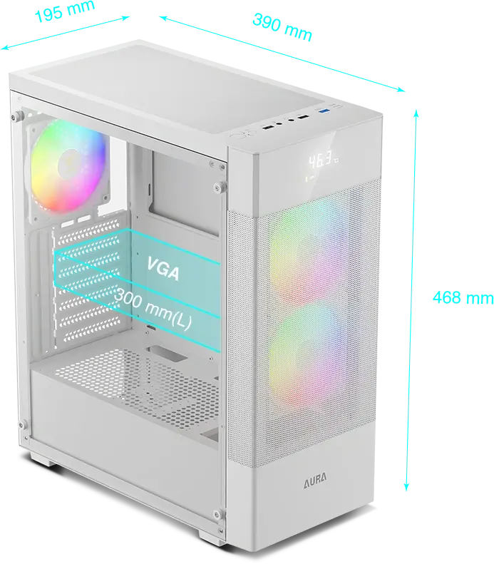 Gamdias Aura ARGB PC case for desktop computer builds and component installation