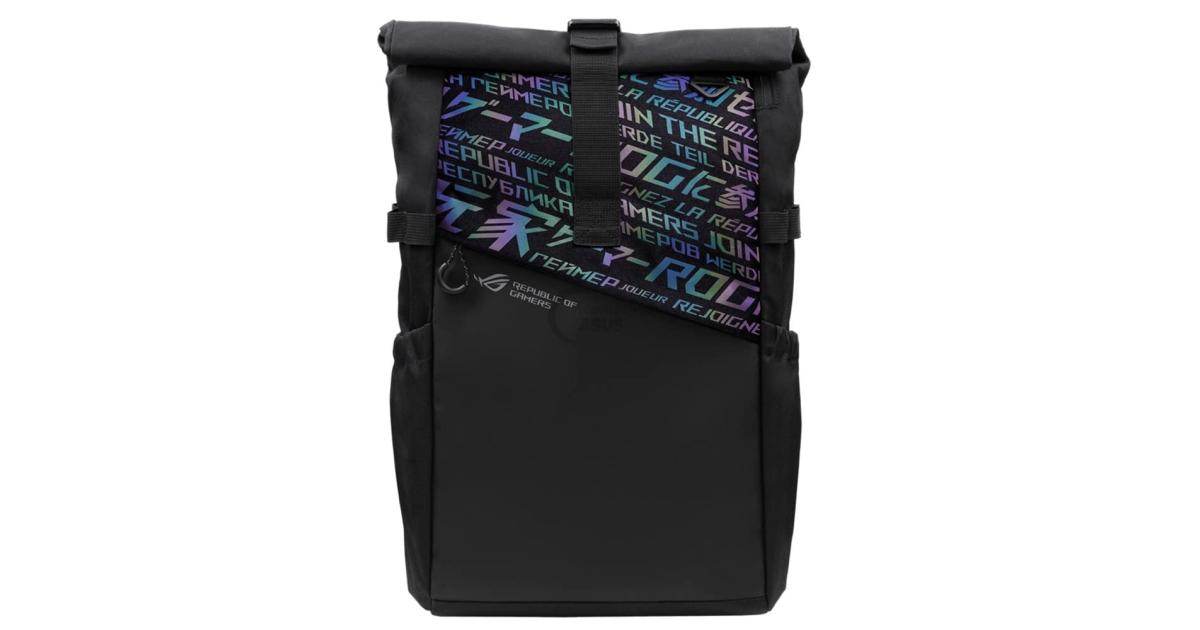ASUS ROG BP4701 Gaming Laptop Backpack with Holographic Cybertext Printing, Roll Up Design, Suitable for up to 17 inch Laptop (Black)