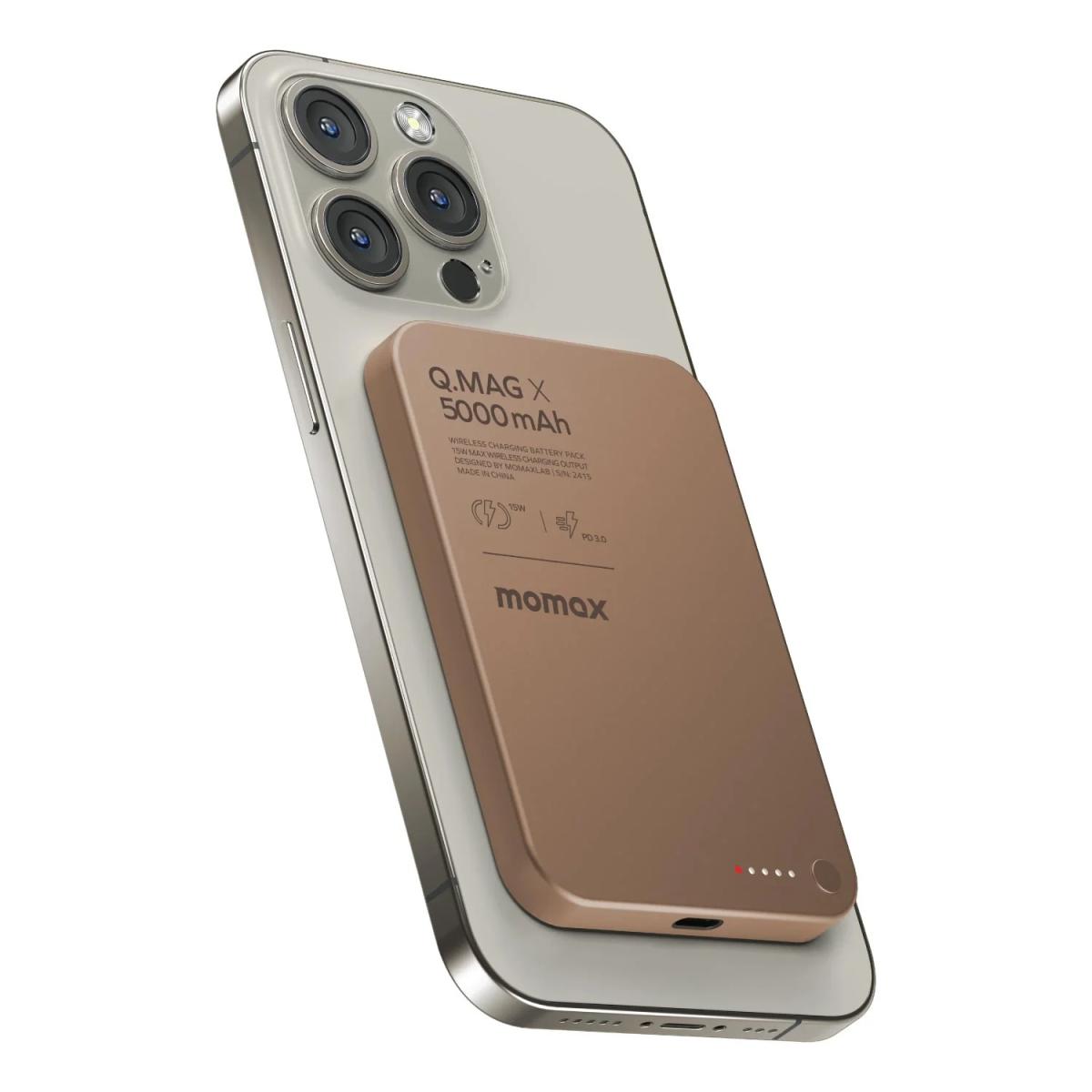 Momax Q.Mag X 5000mAh Gen2 15W Ultra Slim MagSafe Wireless Power Bank - Sandstone