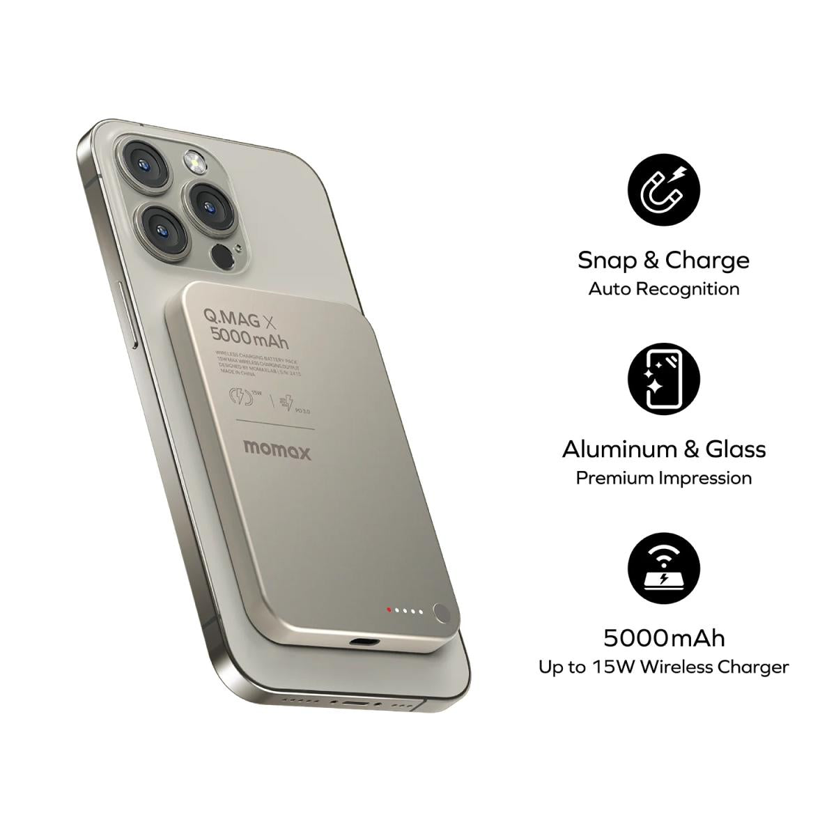 Momax X 5000mah wireless power bank for device charging