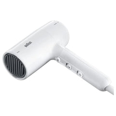 BRAUN Hair Dryer 2100Watts, 3 Speeds, White, Ionic function, Fast-drying nozzle, Easy - BRHD210SDE