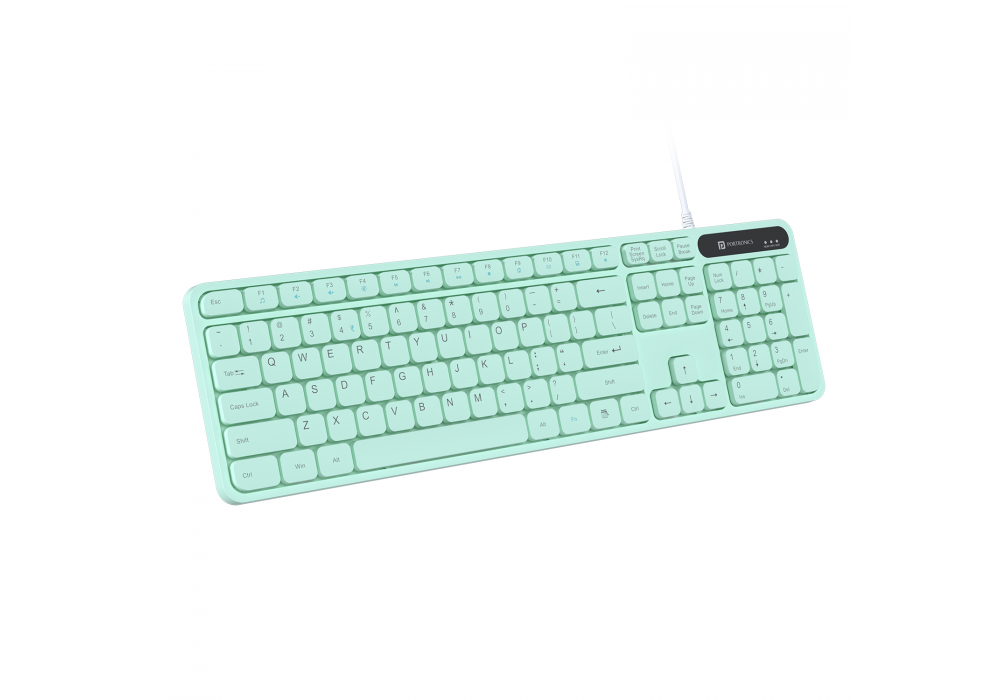 AR/EN Silent KC-01-E USB Wired Keyboard with Large Keycaps, Noise-Free Typing, Fn Multimedia Hotkeys, Full-Size Layout with Num Pad, Ergonomic Design, 1.5m USB Cable, for Laptop, PC, Mac - Mint Green