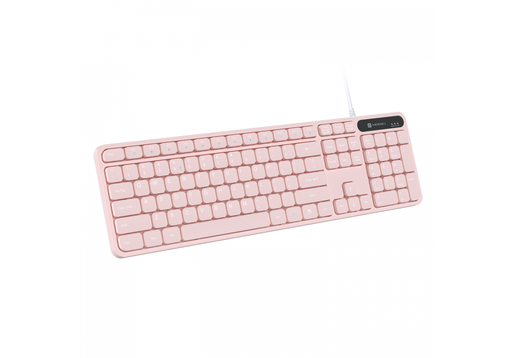AR/EN Silent KC-01-E USB Wired Keyboard with Large Keycaps, Noise-Free Typing, Fn Multimedia Hotkeys, Full-Size Layout with Num Pad, Ergonomic Design, 1.5m USB Cable, for Laptop, PC, Mac - Baby Pink