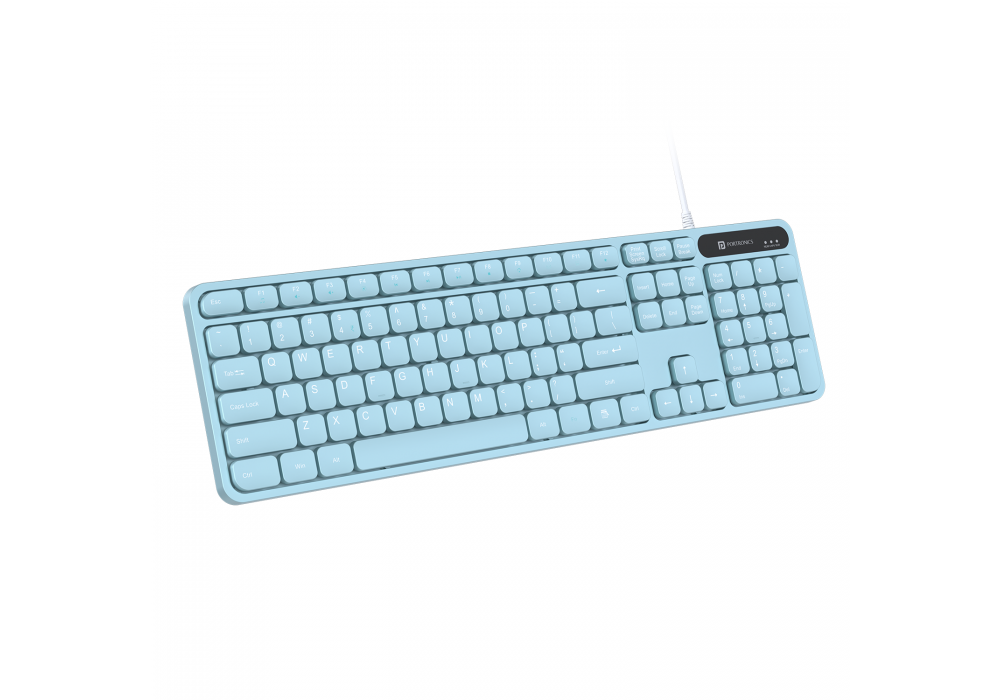 AR/EN Silent KC-01-E USB Wired Keyboard with Large Keycaps, Noise-Free Typing, Fn Multimedia Hotkeys, Full-Size Layout with Num Pad, Ergonomic Design, 1.5m USB Cable, for Laptop, PC, Mac - Light Blue