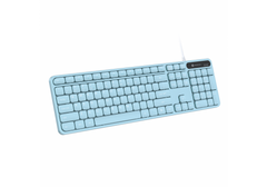 AR/EN Silent KC-01-E USB Wired Keyboard with Large Keycaps, Noise-Free Typing, Fn Multimedia Hotkeys, Full-Size Layout with Num Pad, Ergonomic Design, 1.5m USB Cable, for Laptop, PC, Mac - Light Blue